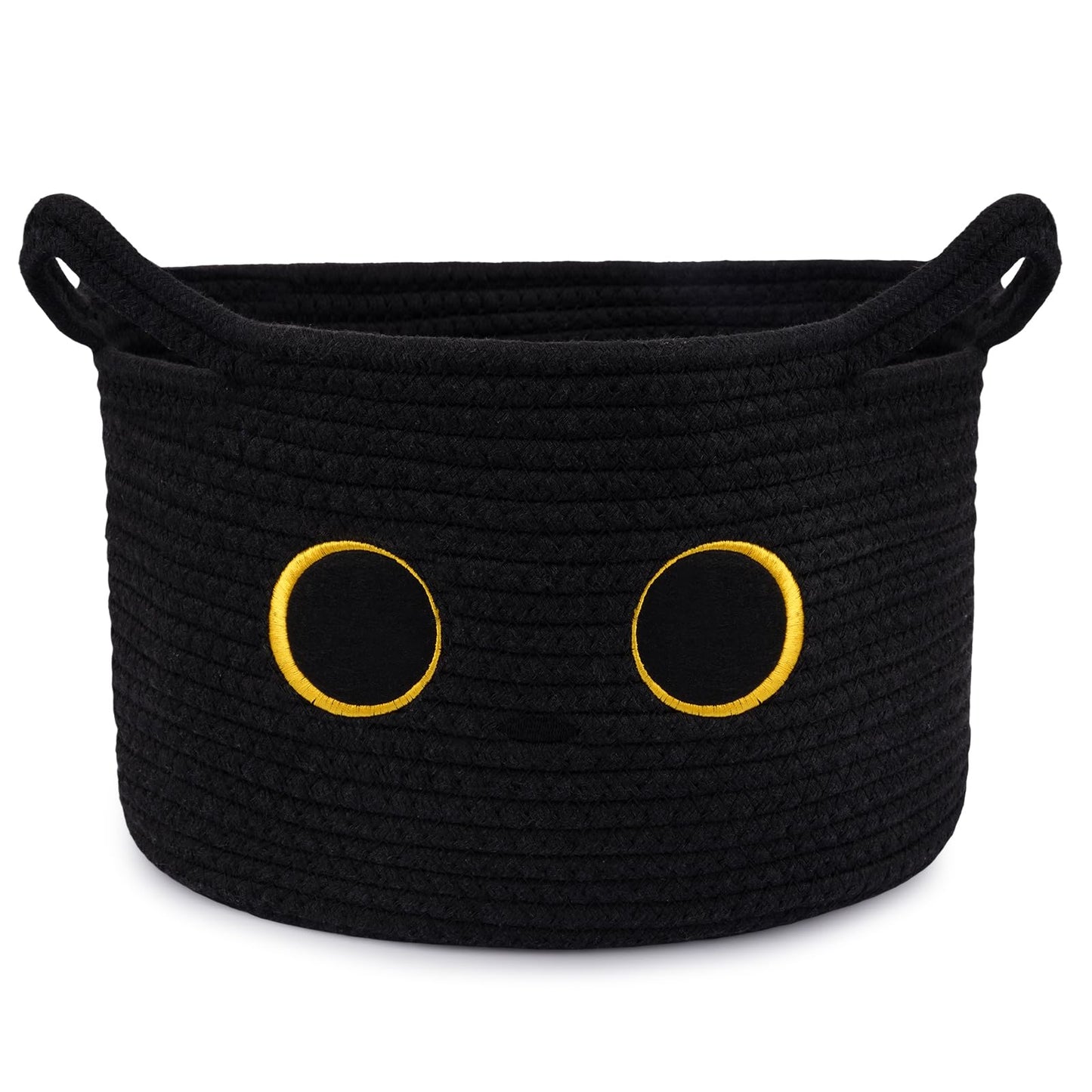 Hkojewp Cute Cat Toy Basket, Large Cotton Rope Toy Bin Box for Cats Bin, Oval Baby 0rganize Blanket Shower Hamper with Handles, Decorative Storage Cat Bin, Halloween Decor,13"D x 8"H in