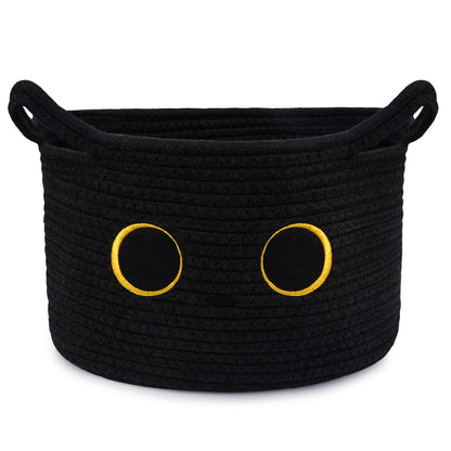 Hkojewp Cute Cat Toy Basket, Large Cotton Rope Toy Bin Box for Cats Bin, Oval Baby 0rganize Blanket Shower Hamper with Handles, Decorative Storage Cat Bin, Halloween Decor,13"D x 8"H in
