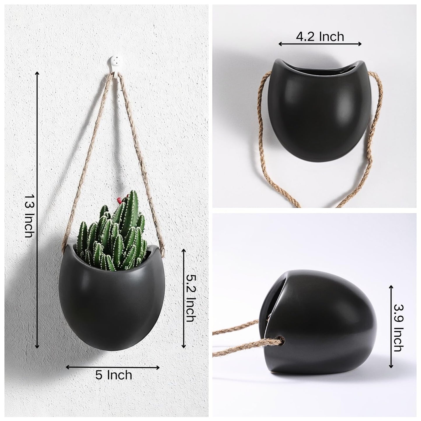 Kvetto Set of 3 Ceramic Wall Vases - Hanging Pocket Planters for Indoor Plants, Wall Decor for Entryway Hallway Bathroom Living Room Dining Room