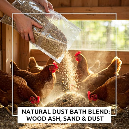 World’s Best Chicken Dust Bath – Natural Wood Ash, Sand & Fine Dust Blend – Safe for All Chickens (12 Ounces)