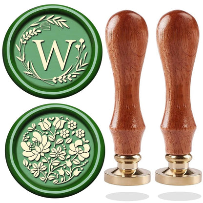 WUERLIN Initial Letter Alphabet W Wax Seal Stamp, Wicker Eucalyptus Sealing Stamp With Flower for Wedding Invitation, Gift Wrap, Envelopes, Christmas Card