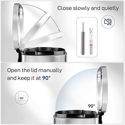 Arlopu 8 Gallon Step Trash Can, Stainless Steel Garbage Bin, Soft-Close Rubbish Bin with Removable Plastic Inner Bucket, Fingerprint-Proof, Lid Dustbin, Suit for Kitchen Home (Silver, 30L)