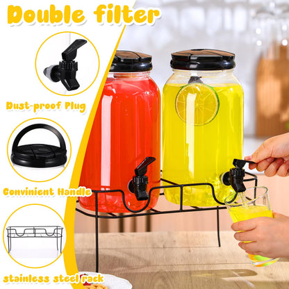 Tanlade Plastic Drink Dispenser with Stand Beverage Dispenser with Sturdy Metal Base Juice Dispensers for Parties Lemonade Jar with Spigot for Weddings Countertop, Each 1 Gallon (Black)