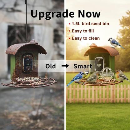 Bird Feeder with Camera, Smart Bird Feeder Camera with AI Identify BirdSpecies, Solar Powered, Instant Alerts, 2K HD Video, Various DIY Addons, 2.4G WiFi, Gift for Mom Dad Birdlover (Green)