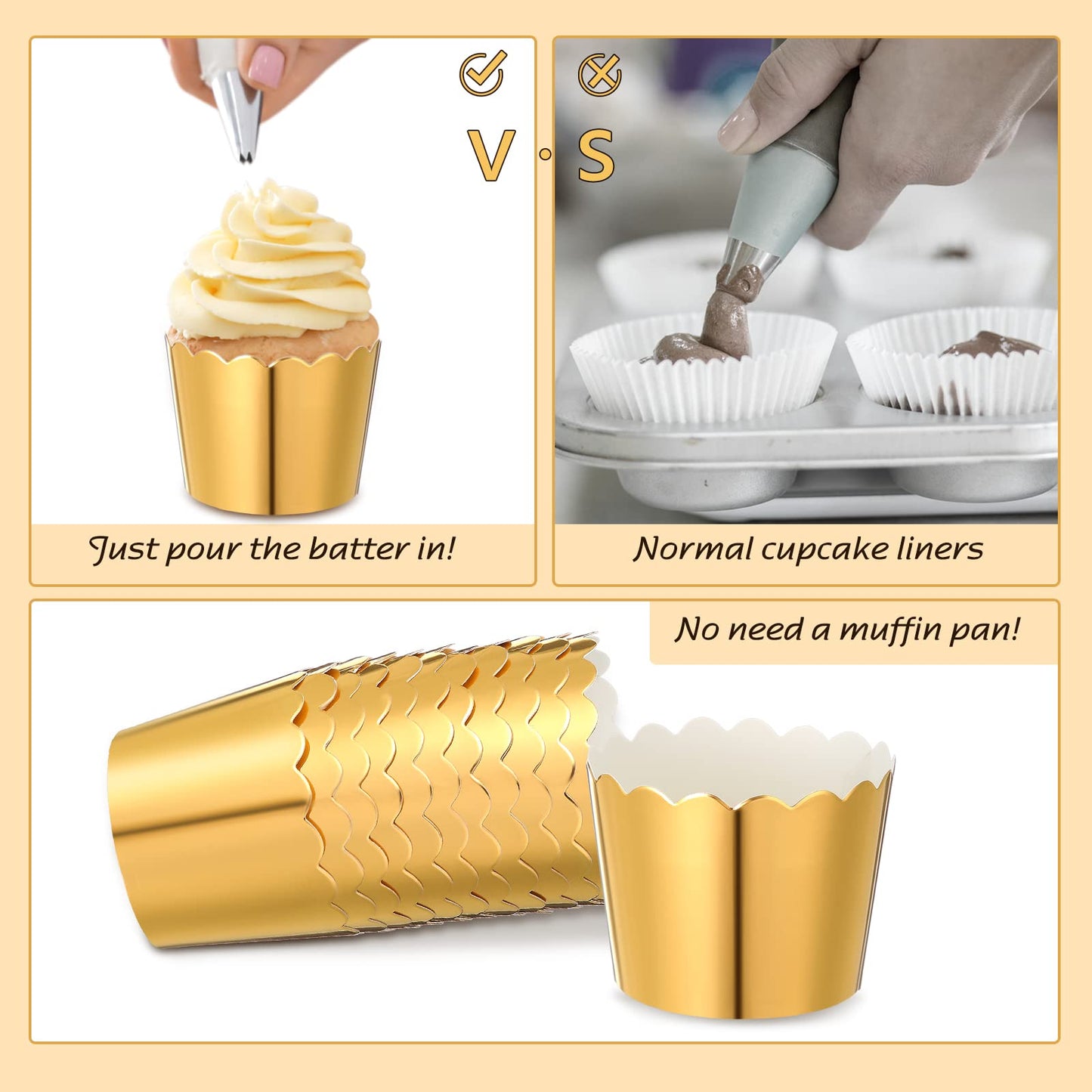 Meanplan 100 Pcs Graduation Cupcake Liners Cupcake Wrappers Foil Baking Cups Sturdy Muffin Baking Cups for Class of 2026 Wedding Birthday Grad Party Decoration, 1.97 x 1.77 Inch (Gold)
