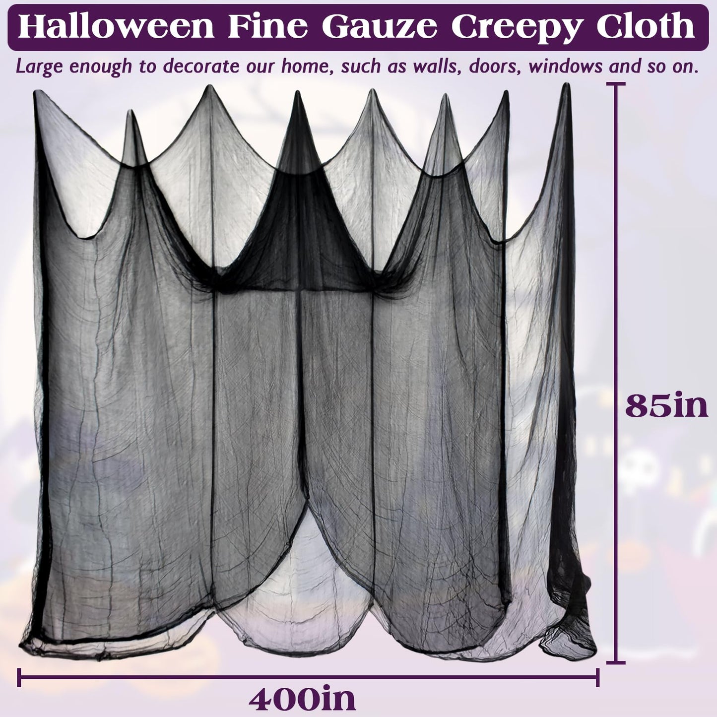 Halatool 85 X 400 in Halloween Creepy Cloth, Black Spooky Cheesecloth Scary Hanging Gauze Decor for Halloween Party Supplies Haunted Houses Windows Doorways Indoors & Outdoors
