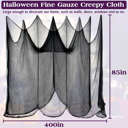 Halatool 85 X 400 in Halloween Creepy Cloth, Black Spooky Cheesecloth Scary Hanging Gauze Decor for Halloween Party Supplies Haunted Houses Windows Doorways Indoors & Outdoors