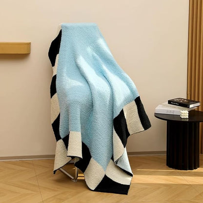 Blue Fleece Throw Blanket for Couch, Modern Fluffy Checkered Blankets Cozy Soft Memphis Style Decorative Blanket for Sofa Travel All Seasons 50x70 Inch