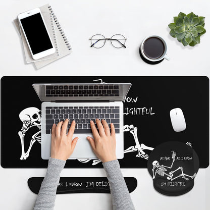 Britimes Black Skull Skeleton Keyboard Mouse Pad Set 4in1 Large Mousepad+Keyboard Wrist Rest+Mouse Wrist Rest+Coaster Set with Ergonomic Design for Home Office Computer 35.4x15.7 inches