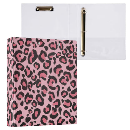 Pink Cheetah Round Ring Binders 1.5 Inch Pastel Leopard Cute Marine Sea Wave 3 Ring Clipboard Binder for Office School Work Supplies File Folder 200 Sheet Capacity