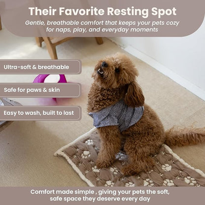 PetMat in Mocha/Beige| Organic Cotton Crate Pad for Small Dogs, Cats & Nursery | Seamless & Reversible | Washable | 3D Knit Comfort | 28x40 in Mat for Crates or Changing Tables
