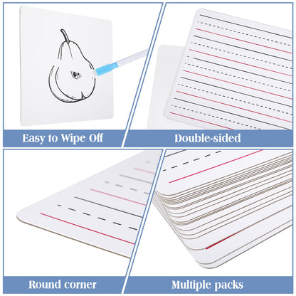 ReliThick 100 Pcs Lined Dry Erase Board with Markers 9 x 12 Double Sided Whiteboards Dry Erase Lapboards with Lines Ruled Writing Board Handwriting Practice