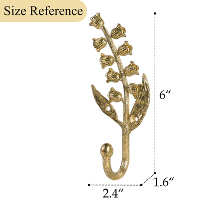 SOFFEE DESIGN 2PCS Golden Bellflower Hooks, Spring Blossom Robe Holders, Floral Bathroom Accessories with Curved Stem