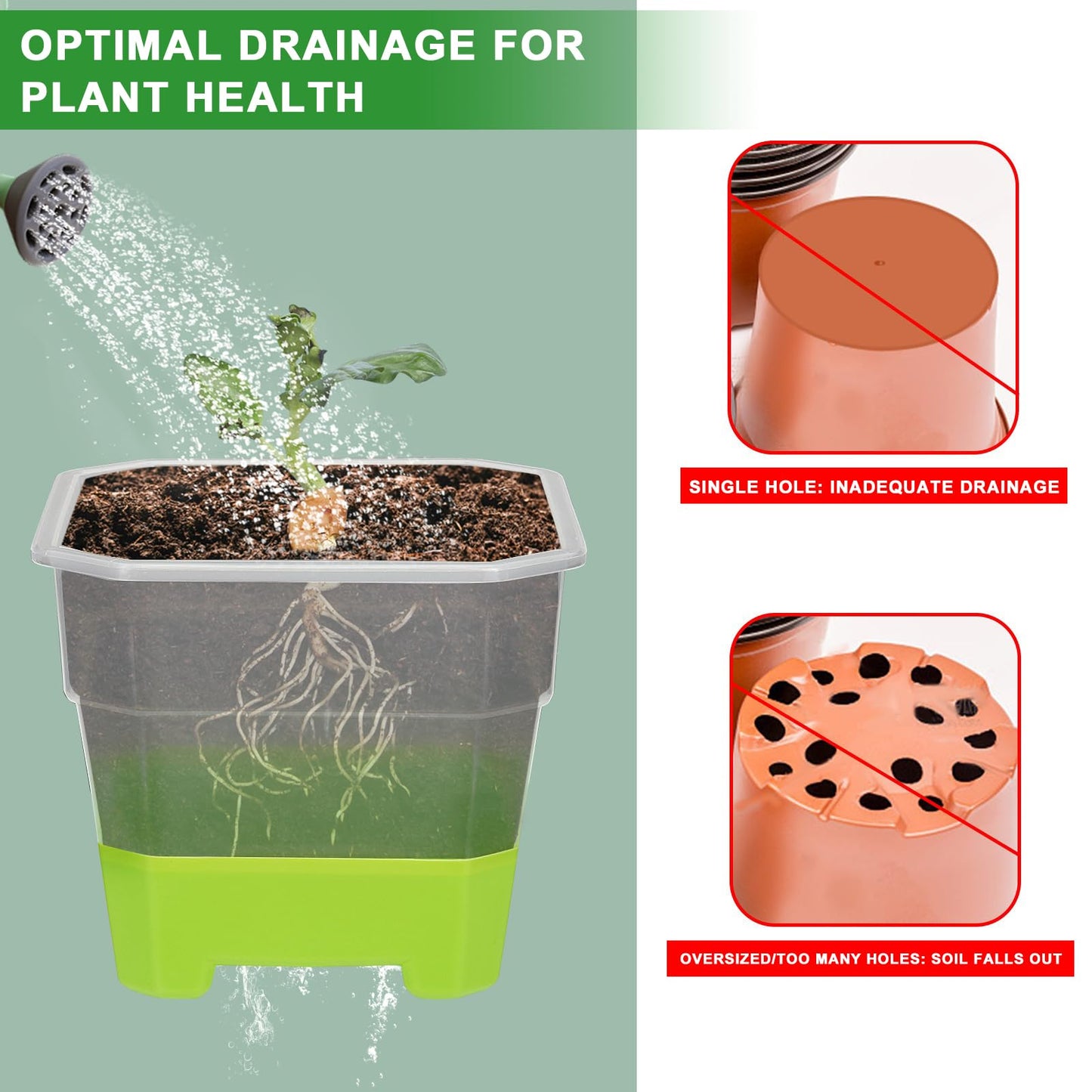 Aobiono 10 Packs 4 Inch Clear Nursery Pots with Reinforced Silicone Base for Easy Transplant, Reusable Seed Starter Seedling Small Plant Flower Pots with Drainage (Green, 10 Packs)