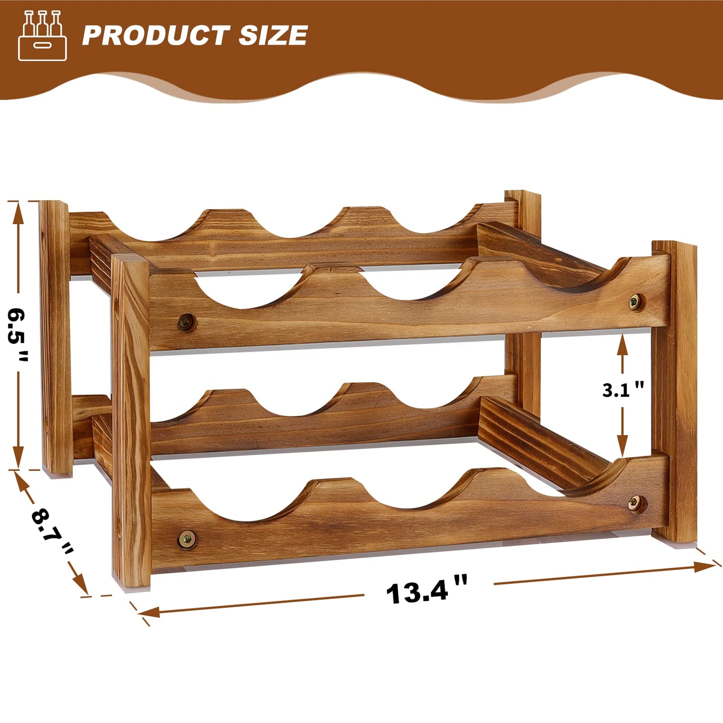 Niep Wine Rack 6 Bottle 2-Tier Wood Wine Storage Easy-Assembly Space-Saving for Wine Lovers,Kitchen Wine Organizer for Countertop,Table Top,Pantry, Home,Room Decor,Bar,Cellar Basement (2-Tiers)