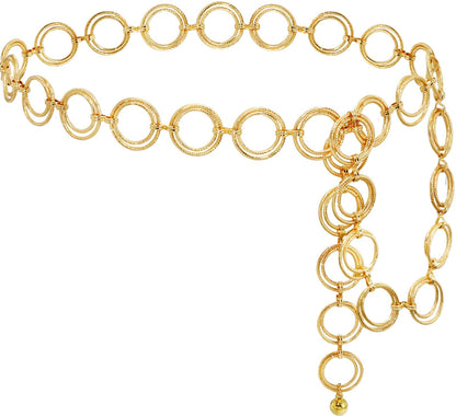 Heyjoin Women's Chain Belts Adjustable Waist Chain Metal Belly Link (Double Ring Gold M)