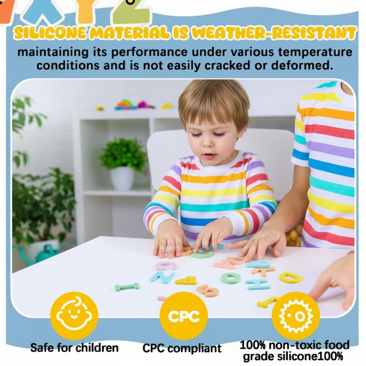 VioraWhite 39 Pcs Magnetic Food Grade Silicone Alphabet Letters Kit (Sealed Magnet, CPC Certified) 26 ABC 10 Number 3 Operators Educational Fridge Magnets for 4-6 Kids Learning Toys Birthday Gift