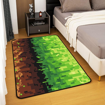 Manfei Pixelated Kids Area Rug,Patchwork Grid Video Games Indoor Floor Mat Entrance Rug for Girls Boys,Miners Lattice Simple Non Slip Rug,Brown Green Couch Living Room Decor,5'x6'6''