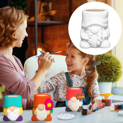 Beeveer 6 Sets Paint Your Own Gnomes Succulent Planter Cute Mini Unpainted Flower Pots DIY Paintable Succulent Pots for Christmas Classroom DIY Craft Project Activity