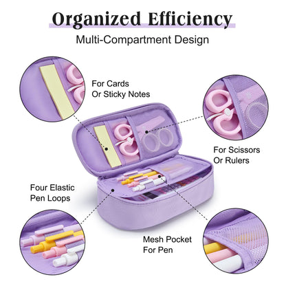 Ralnitote Large Pencil Case for Girls and Boys, Aesthetic Pencil Case Organizer with Handle, Cute Pencil Pouch for School & Office Supplies-Purple