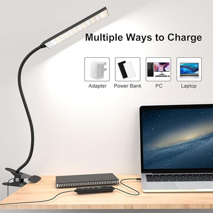 RAOYI LED Desk Lamp, 5W USB Clip on Light Eye-Caring Reading Clamp Table Lamp with 48 LEDs Flexible Neck, 3 Color Modes and 14 Brightness Levels for Office Bedroom Study (Black)