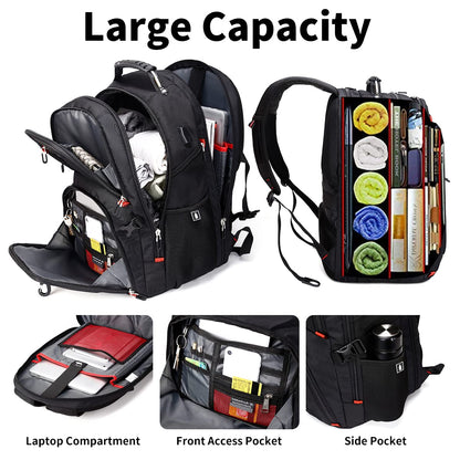 SHRRADOO Extra Large 50L Travel Laptop Backpack with combination lock, College Backpack Airline Approved Business Work Bag Fit 17 Inch Laptops for Men Women,Black