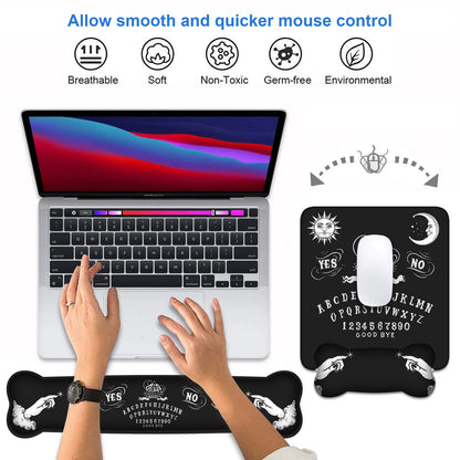 Wrist Rest Support Ergonomic Gel Mouse Pad & Memory Foam Keyboard Set, Non-Slip Rubber PU Base for Home Office Working Studying Easy Typing & Pain Relief, Ouija Board