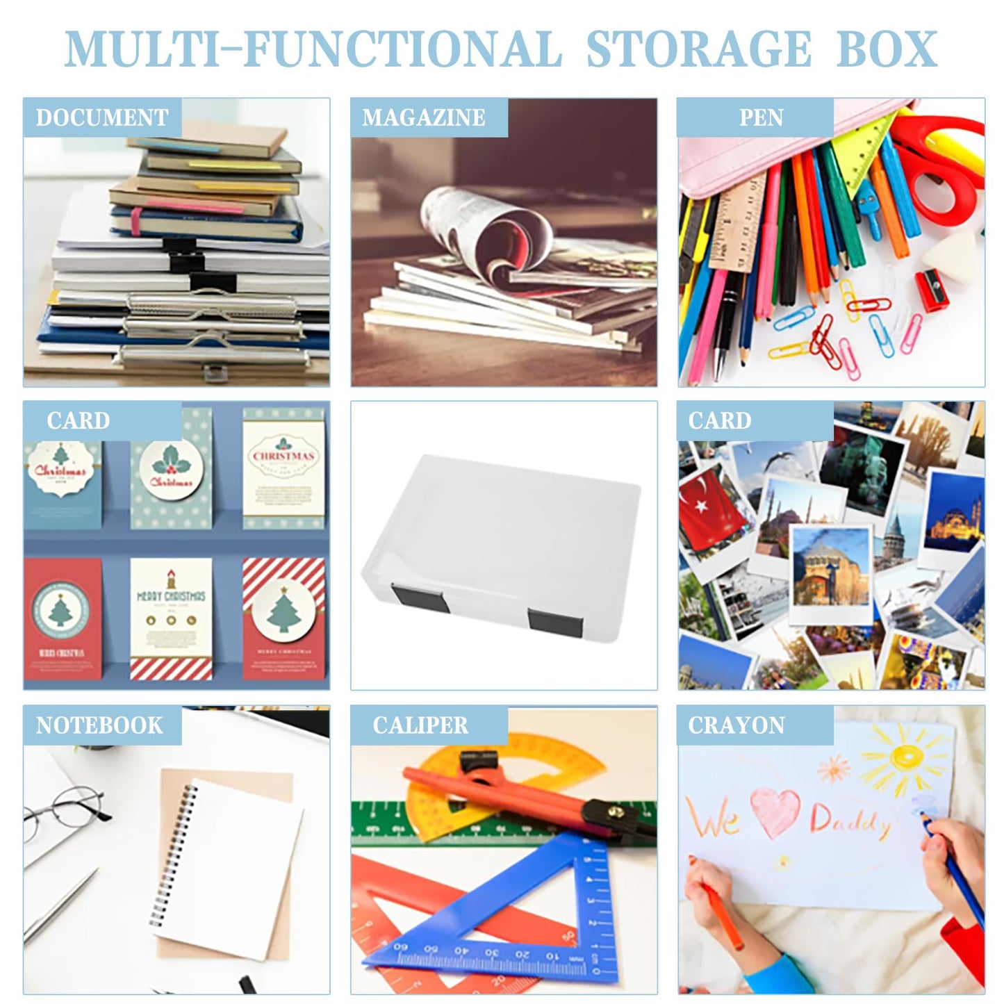 Olutacot 12 Pcs Clear A4 A5 File Box Document Plastic Storage Box with 48 Labels File Holder Organizer Box Paper Plastic Case Magazine Protector with Buckle Office School Supplies(Black)