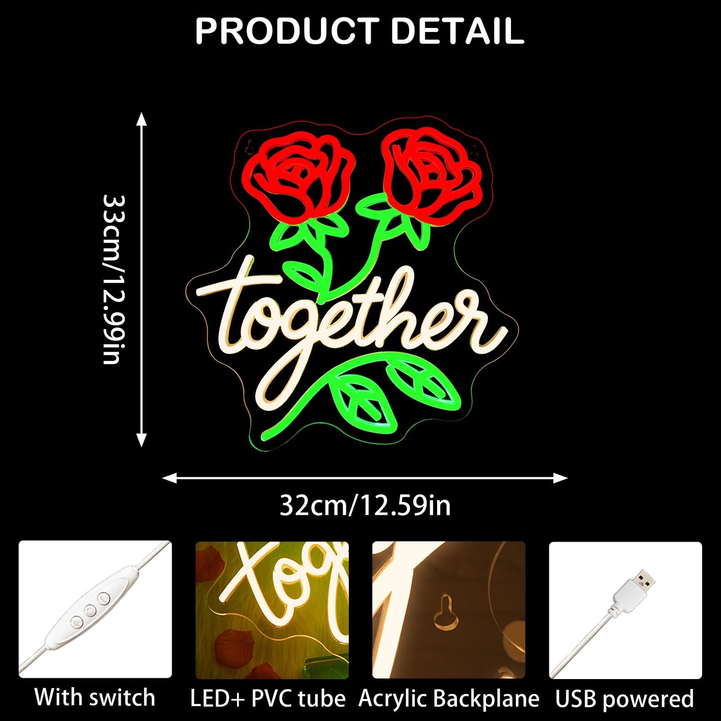 Looklight Better Together Neon Sign,Neon Light for Wall Decor,Wedding Neon Sign,Warm White Led Neon Light USB Letters Neon Signs Led Signs for Wedding,Engagement Party,Birthday