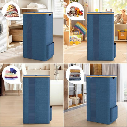 BlissTotes Laundry Basket with Lid, 100L Clothes Laundry Hamper with Handles and Removable Laundry Bag, Breathable Design Hamper with Lid for Bedroom, Bathroom, Dorm, Laundry Room - Light Blue