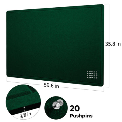 Large Bulletin Board - 60 x 36 Inches, Decorative Felt Pin Board for Wall - 5' x 3' Foldable Photo Display Board with Self-Adhesive Tape, Includes 20 Push Pins - Dark Green