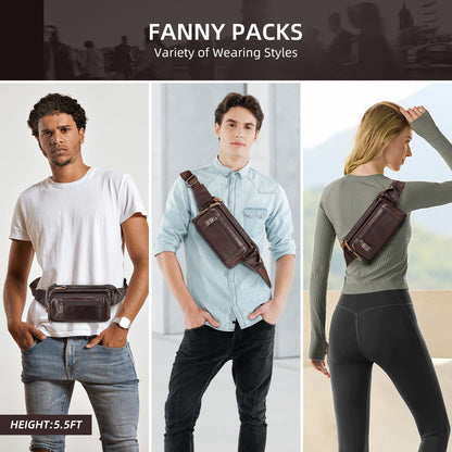 HUMERPAUL Leather Fanny Pack for Men Women, Fashion Waist Packs Small Crossbody Chest Bag with Adjustable Belt for Outdoor Travel Hiking Cycling