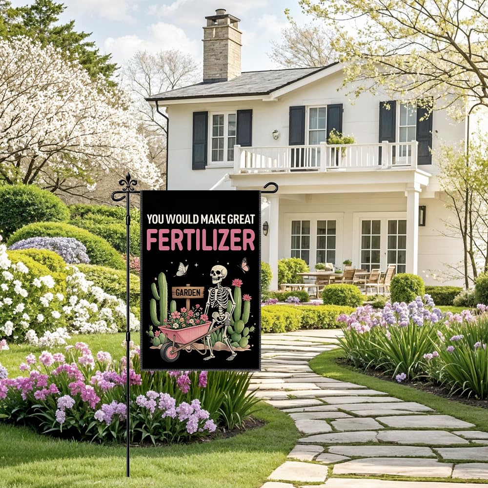 Xipromi You Would Make Great Garden Flag, Funny Skeleton Halloween Yard Sign, Halloween Lawn Outdoor Porch Décor, Spooky Season Farmhouse Garden Decoration Banner, Housewarming Gifts for Gardener