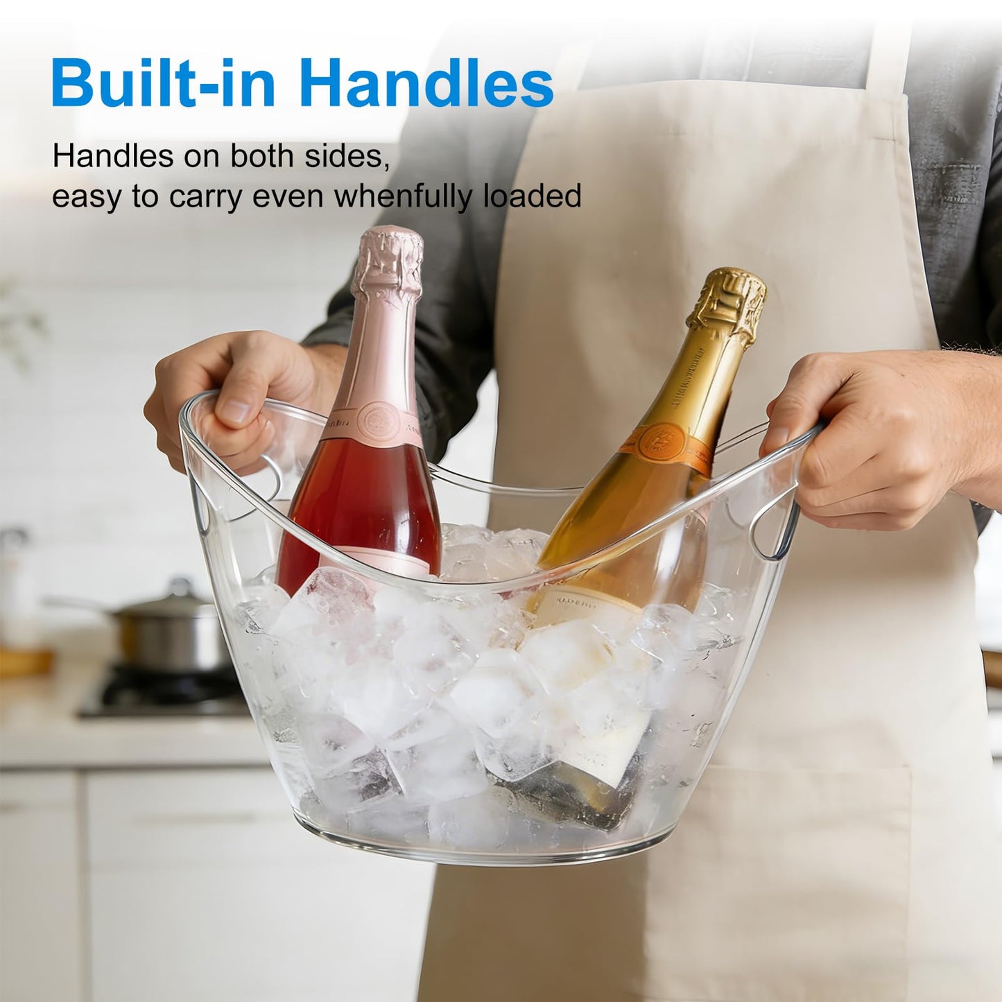 3.5L Ice Bucket for Parties 2 Pcs (in 1 Package), Portable Drink Bucket for Cocktail Bar, Plastic Champagne Cooler for Beverage/Wine/Beer, Mimosa Bar Supplies Chiller Tub with Scoop