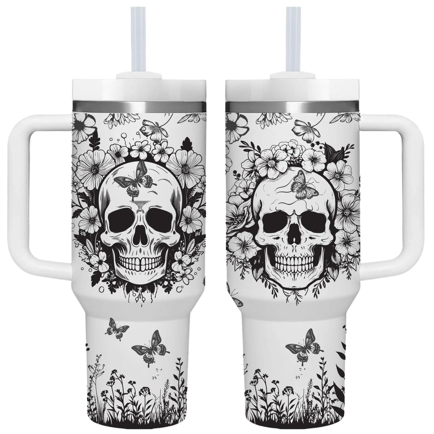 AMZUShome 40 OZ Goth Skulls Tumbler with Handle.Skull Lover Tumblers Gift.Unique Birthday Christmas Halloween Goth Skull Cup Gifts.40 OZ skulls Tumbler Gifts for Women.