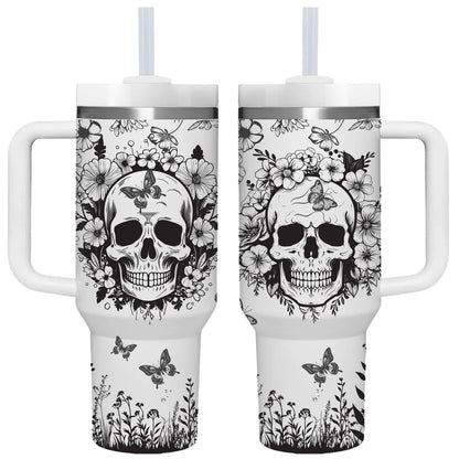 AMZUShome 40 OZ Goth Skulls Tumbler with Handle.Skull Lover Tumblers Gift.Unique Birthday Christmas Halloween Goth Skull Cup Gifts.40 OZ skulls Tumbler Gifts for Women.