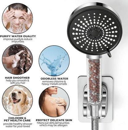Filtered Shower Head,8 Inch Rain Shower Head with Handheld Spray Combo, Adjustable High Pressure Rainfall Shower Head, Dual Showerhead Set with Extension Arm and 60 Inch Long Shower Hose