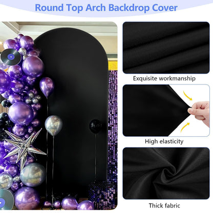 Metal Arch Backdrop Stand and Cover Set 7.2 ft, Wedding Arch Stand with Black Cover for Party, Birthday, Wedding, Bridal Shower, Baby Shower (Black, 7.2 ft)