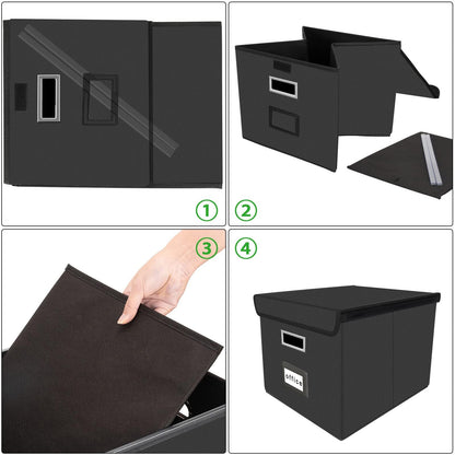 Huolewa File Organizer Box with Lid, Collapsible Faux Leather Hanging File Folder Box Organizer with Plastic Slides, Decorative Home/Office Filing System Boxes for File and Folders Storage