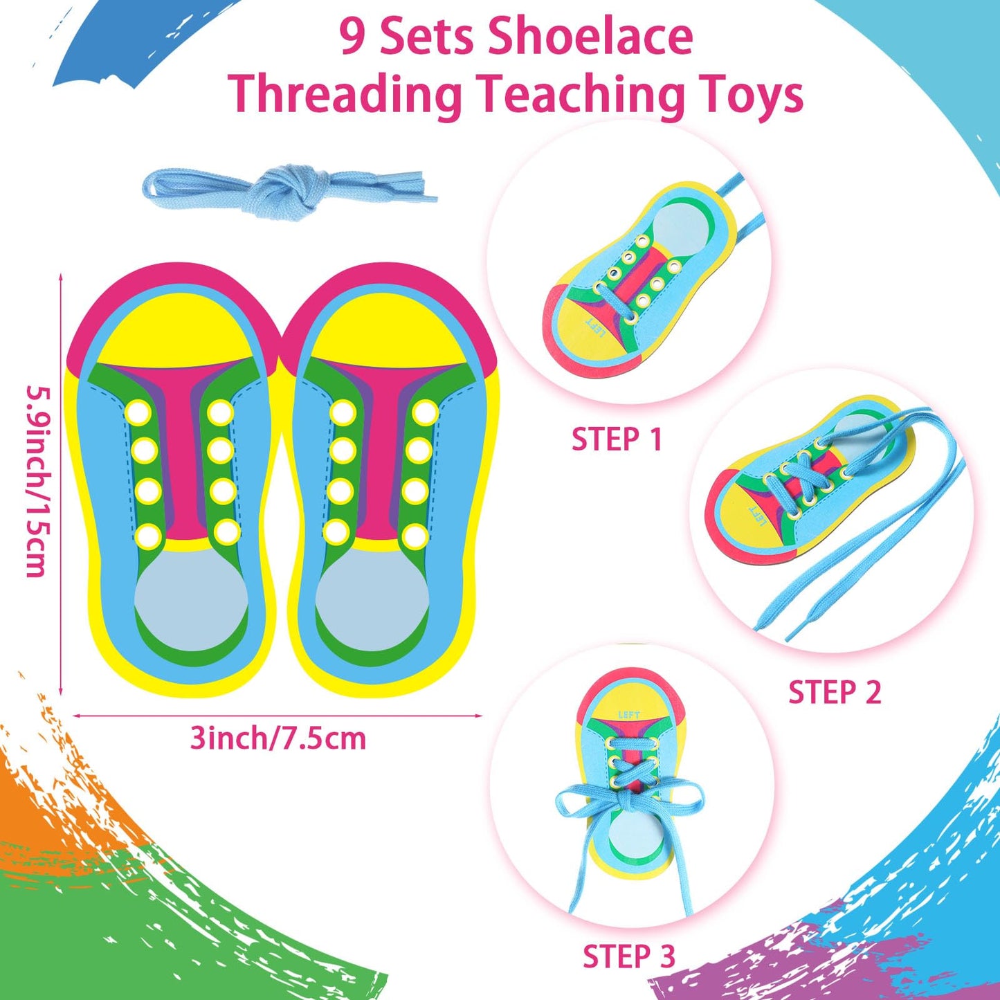 Capoda 9 Sets Lacing Cards Shoes Educational Threading Toy for Wooden Lacing Card Toys with Colorful Threads for Develop Imagination Early Education and Learning Activity(Shoes)