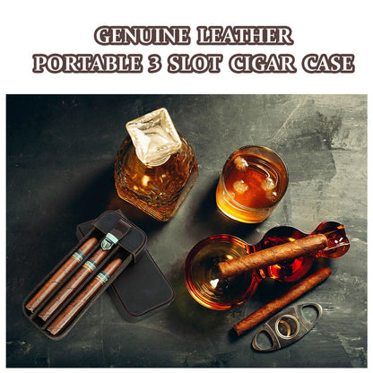 CONTACTS Crazy Horse Leather Cigar Case Travel Cigar Box 3 Slot Cigars Humidor Sleeve Portable Organizer by Handmade