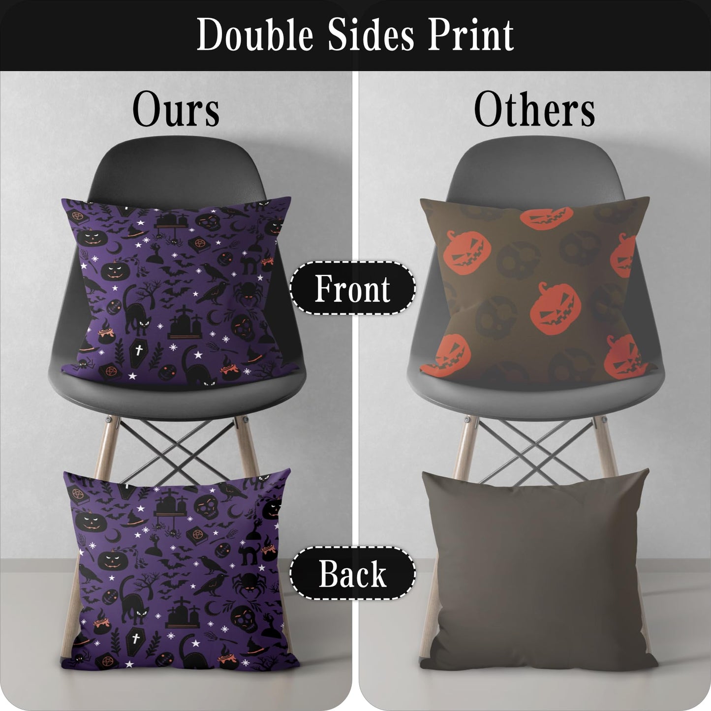 Puresora Halloween Pillow Covers 18x18 Set of 2 Throw Pillow Cases Soft Cushion Case Pillowcase for Chair Sofa Bedroom Living Room Home Decor, Purple