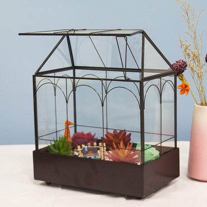 Large Tall Glass Plant Terrarium – House Succulent Terrarium Kit with Lip and Tray Glass Greenhouse Terrarium for Plant 9.5”X5.7”X11.4”