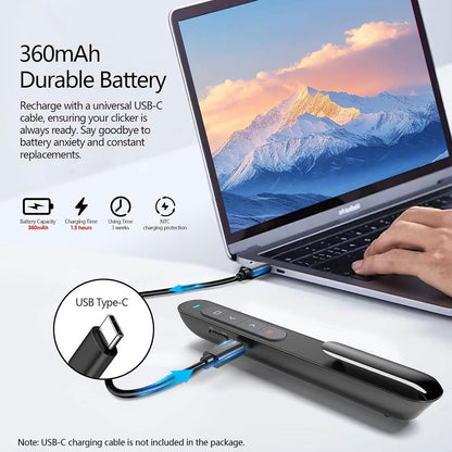 Norwii Rechargeable Bluetooth Presentation Clicker, Wireless Presenter, PowerPoint Presentation Remote with Pointer, Slide Clicker with 328ft Range for Teacher and Presenter, macOS Applicable