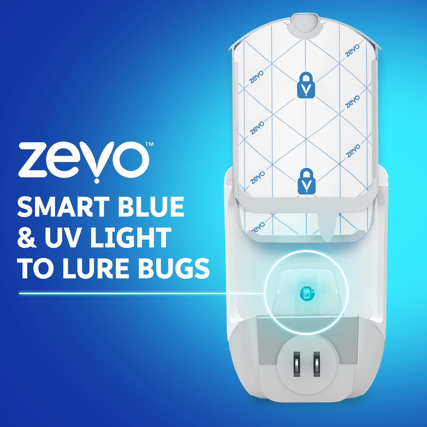 Zevo Flying Insect Trap & 3 Refill Cartridges - Plug in Fly Trap & Indoor Bug Catcher for Gnats, House & Fruit Flies - Blue & UV Light Technology, Mess-Free Alternative to Bug Zapper