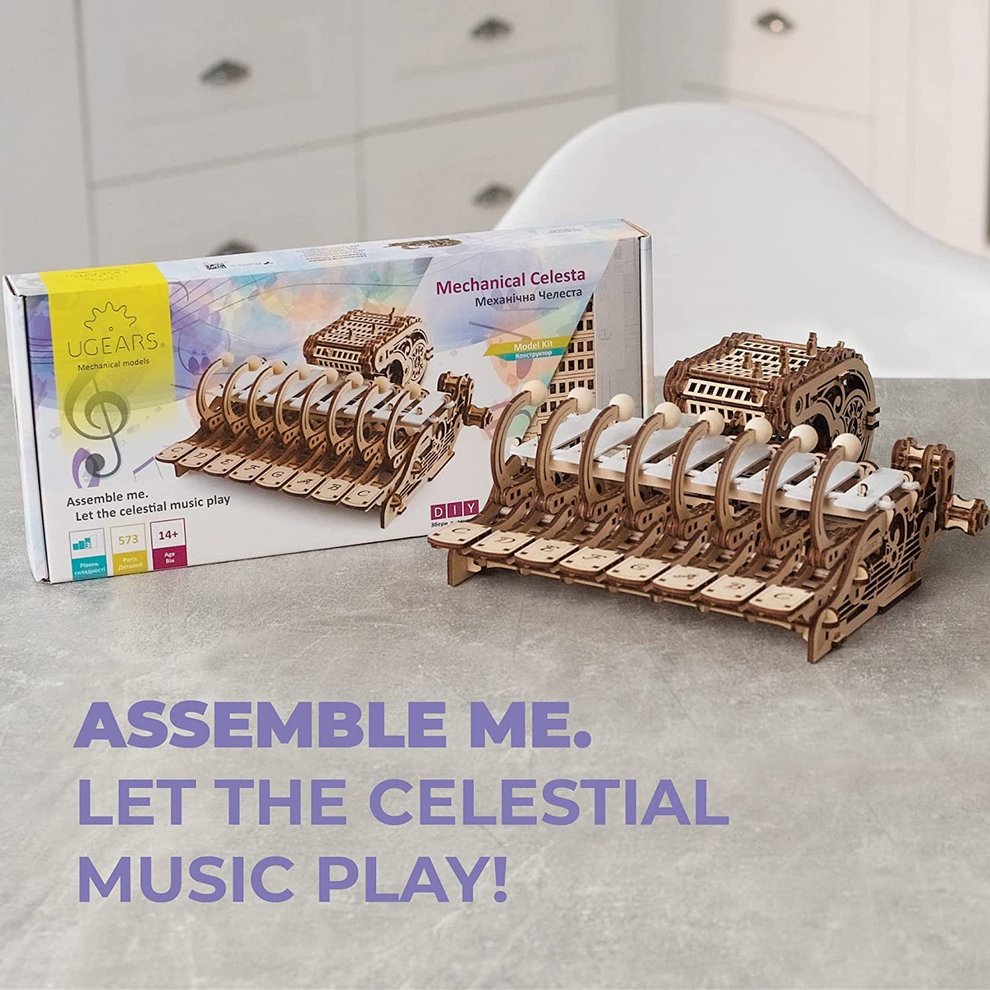 UGEARS Celesta 3D Mechanical Puzzle 3D Wooden Puzzles for Adults - Wooden Model Kits for Adults Musical Instruments for Adult Piano, Music Box and Xylophon Brain Teaser, Hobby Set