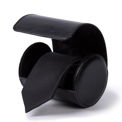 Tie Box for Men 's PU Ties case Necktie Organize Cylinder Leather Men’s Storage Portable Tie Roll for Travel Business Gifts (Black)