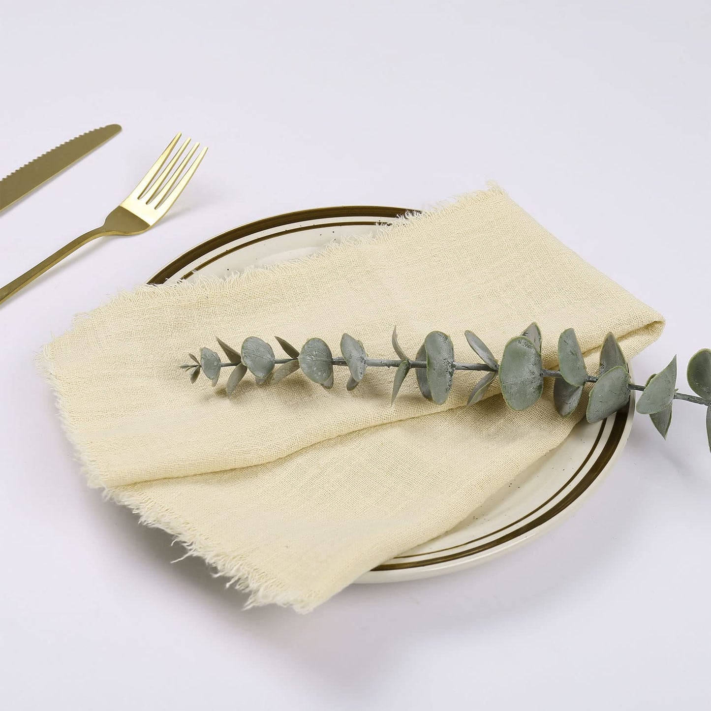 Handmade Cloth Napkins 100% Cotton Napkins with Fringe Set of 12,16.6 x 16.6 Inch Reusable Soft Napkins for Dinner,Rustic,Party,Weddings,Christmas,Thanksgiving Day,Halloween(Ivory)
