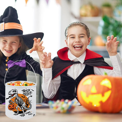 FXOCSHE Halloween Trick or Treat Bucket,Cute bucket,candy tote with handles,party supplies,holiday party decoration gift basket(Dinosaur Halloween)