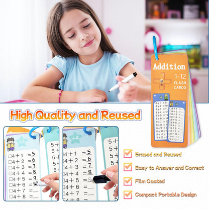 Kiadekoce Math Flash Cards 0-12, 60PCS Times Table Flash Cards Chart, with Dry Erase Markers Sorting Ring, 1st, 2nd, 3rd Grades Educational Math Multiplication Game for Kids Classroom Home